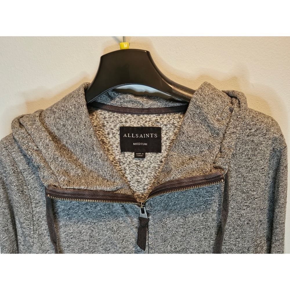 AllSaints Radar Hoody Mens Medium Grey Marl Full Zip Cotton Blend MF016H